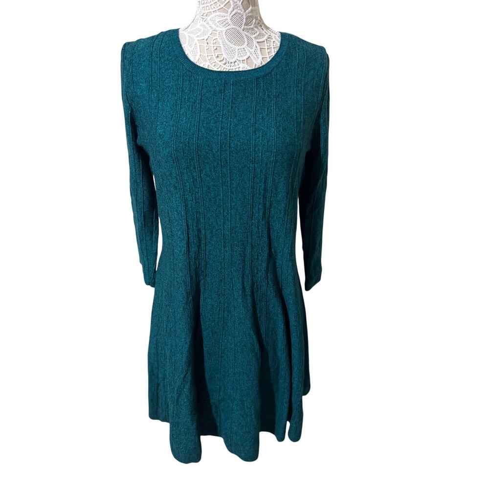 Dana Buchman Green/Blue Knit Long Sleeve Dress-Office Chic- Womens Size Large